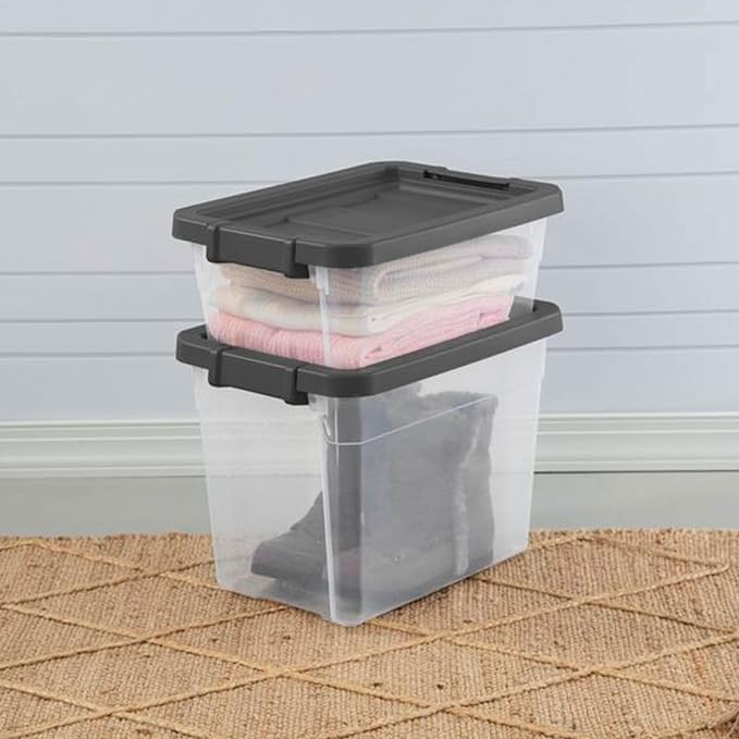 Sterilite Modular Stacker Box with Latching Lid, 30 Quart, 18-Pack | Clear Plastic Storage Bins - Stackable Organizing Container Boxes for Closet, Bathroom, and Office