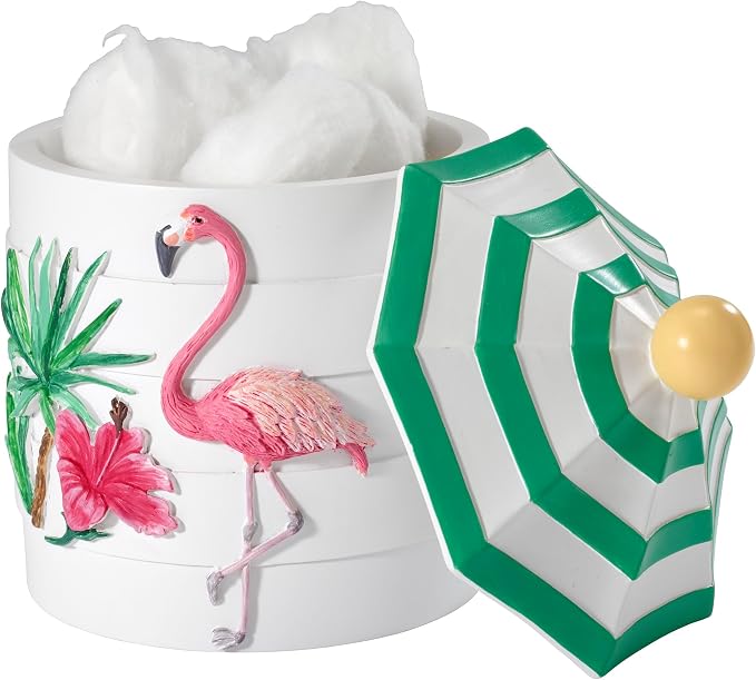 Avanti Linens - Covered Jar, Multipurpose Countertop Accessories, Tropical Bath Decor (Flamingo Paradise Collection)
