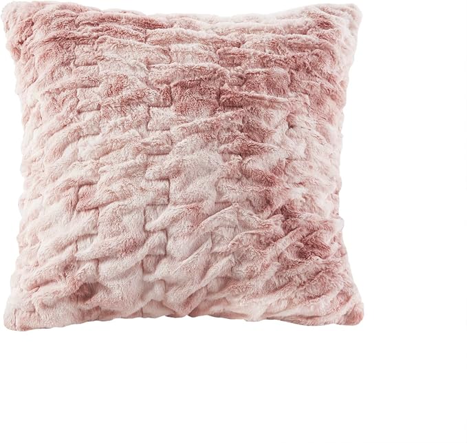 Comfort Spaces Ruched Throw Set Faux Fur Blanket, 50 x 60, Blush Tie Dye | Ultra Soft, Cozy Warmth for Sofa or Bed, Plush, OEKO-TEX Certified