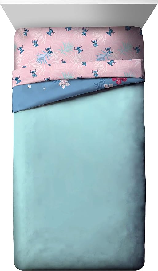 Jay Franco Disney Lilo & Stitch Paradise Dream Twin Comforter & Sham Set - Super Soft Kids Reversible Bedding - Fade Resistant Microfiber (Official Disney Product)