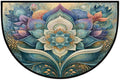 Flower Half Round Door Mat Semi Circle Rug Half Moon Doormat | Soft Washable Teal Elegant Welcome Entrance Mat for Outdoor Indoor Floor Bedroom Bathroom Home Kitchen Festival Decor
