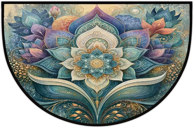 Flower Half Round Door Mat Semi Circle Rug Half Moon Doormat | Soft Washable Teal Elegant Welcome Entrance Mat for Outdoor Indoor Floor Bedroom Bathroom Home Kitchen Festival Decor