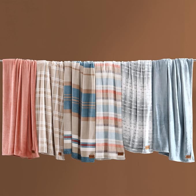 Wrangler - King Size Blanket, Super Soft & Reversible Plush Fleece Bedding, Throw Blanket for Couch or Bed (Glen Canyon Stripe Blue)