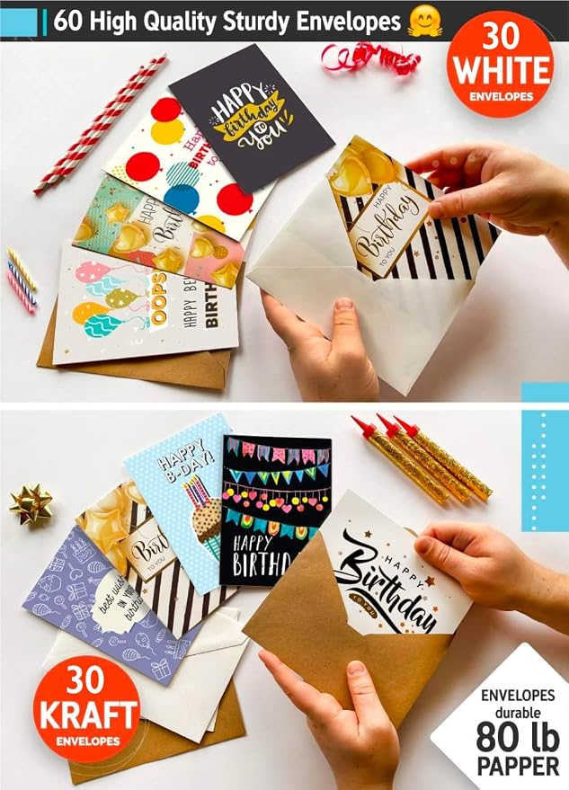 Office Birthday Cards for Employees & Coworkers 5x7 – Happy Birthday Cards Assortment, Bulk Birthday Cards with Envelopes, Professional Greeting Messages Inside, 60-Count Box Variety