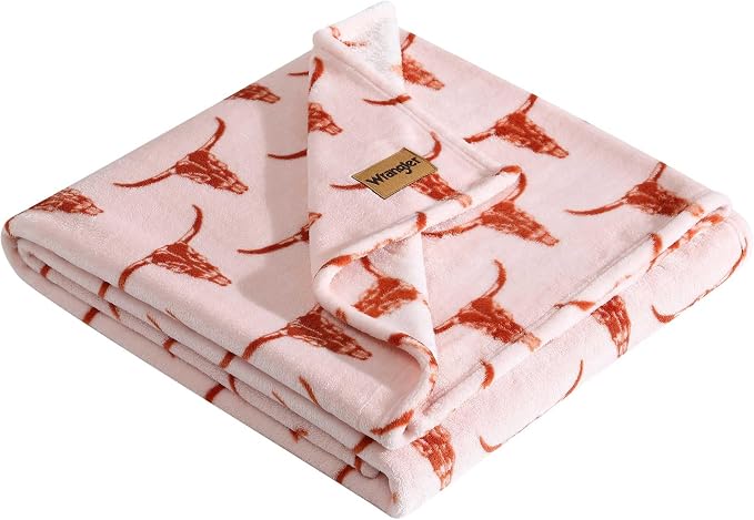 Wrangler - Blanket, Super Soft Plush Bedding, Yellowstone Inspired Throw Blanket for Couch or Bed (Steer Head Peach, 50" x 70")