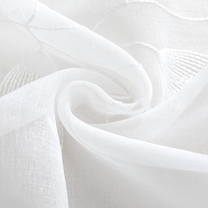 HOMEIDEAS White Sheer Kitchen Curtains 30 X 24 Inch Length 2 Panels Embroidered - Image 6
