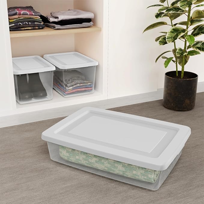 Sterilite Storage Box, Stackable Clear Plastic Bins, 20 Quart, 18-Pack | Heavy-Duty Organizing Containers with Snap-On Lids for Closet, Bathroom, and Office