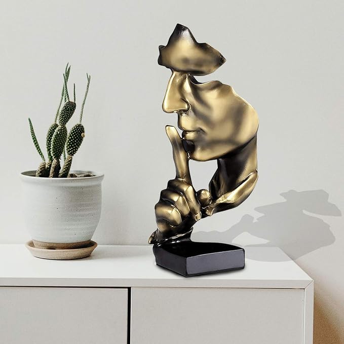 aboxoo Thinker Statue, Silence is Gold Abstract Art Figurine(Gold) | Modern Home Resin Sculptures Decorative Objects,Table Top Decor for Livingroom Home Decor,Office Study Sculpture