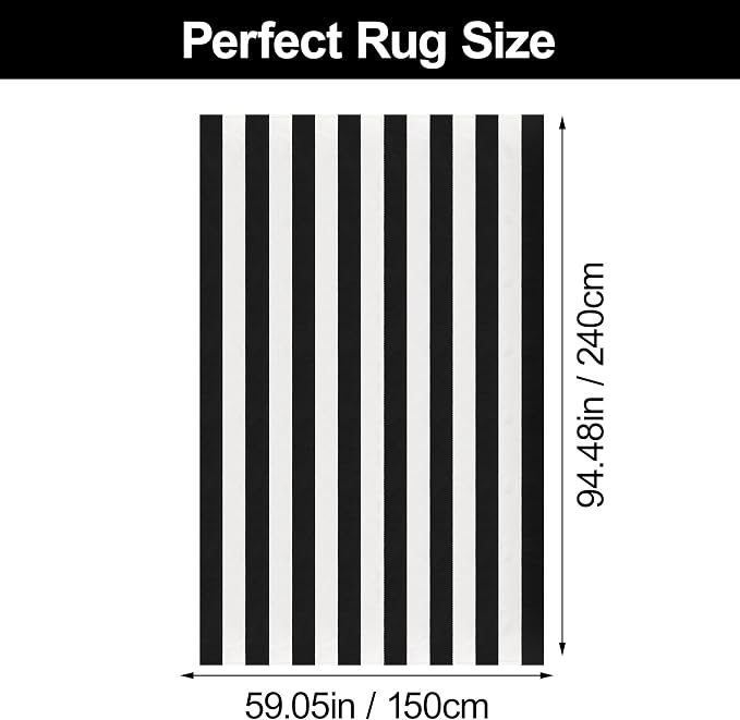 Black and White Striped Rug 5x8 Cotton Woven Rug Farmhouse Washable Indoor Outdoor Area Rug Home Decor Carpet for Living Room Dining Room Bedroom Backyard Large Patio Mat
