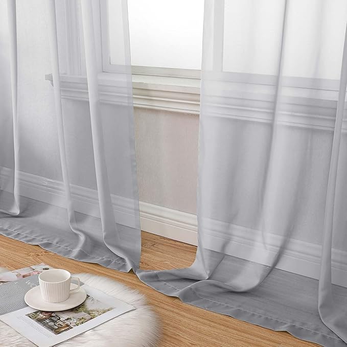 Sheer Light Grey Curtains for Bedroom Living Room 90 Inches Long 2 Panels Set - Image 8