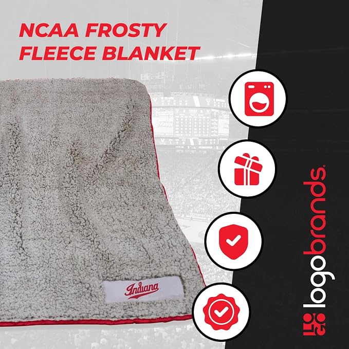 Logo Brands NCAA Frosty Fleece Blanket (50" x 60") – Soft & Warm Sherpa Material with Team Logo, Team Color Trim, Great Gift for Alumni & Students