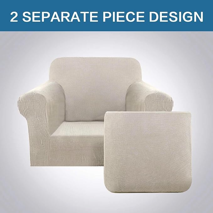 H.VERSAILTEX Stretch Armchair Covers Slipcover 2 Piece Chair Covers for Living Room Furniture Cover Suit for T Cushion/Box Cushion, Jacquard Fabric Small Checks(Armchair-Standard, Island Fossi)