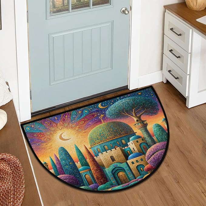 Sun Half Round Door Mat Semi Circle Rug Half Moon Doormat | Soft Washable Moon Fantasy Welcome Entrance Mat for Outdoor Indoor Floor Bedroom Bathroom Home Kitchen Festival Decor