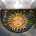 Sun Half Round Doormat Non-Slip Semi Circle Rug Half Moon Mat | Mushroom Flower Ethnic Washable Soft Absorbent Indoor Outdoor Entrance Kitchen Bathroom Sink Welcome Fireplace Floor Rug