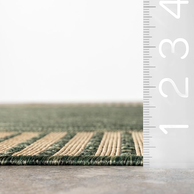 Nuloom Asha Green/Brown, 6'7" x 9', Casual, Striped Border, Soft and Cozy, High Traffic, Easy Clean, Durable Area Rug for Indoor/Outdoor Patio, Deck, Porch, Garden, Courtyard