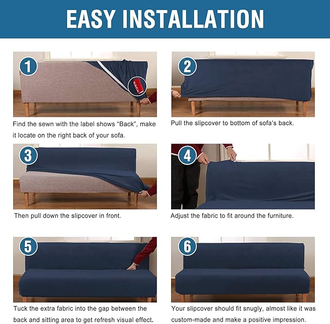 H.VERSAILTEX Real Velvet Futon Cover Armless Sofa Covers Sofa Bed Covers Stretch Futon Couch Cover Sofa Slipcover Furniture Protector Thick Soft Velvet Fabric Form Fitted Stay in Place, Navy