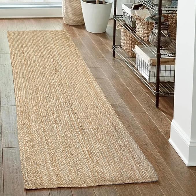 Chardin home Hand Woven Natural Jute Braided Rug – 2x8 Rectangula | Rustic Boho Farmhouse Style | Solid Natural Fiber Rug for Hallway, Entryway, Kitchen, Bedroom, Dining Room, Study, Office