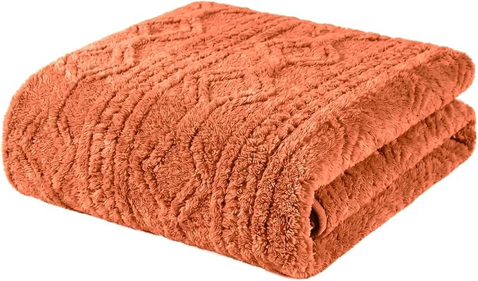 Superior Fleece Boho Jacquard Blanket, Decorative Blankets for Bedroom, Sofa, Fuzzy, Plush, Fluffy, Soft, Cute Room Decor, Beautiful Cover, Comfort Essentials, Arctic Collection, King, Dusty Orange