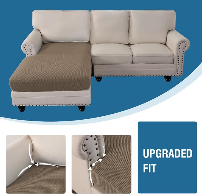 H.VERSAILTEX Sectional Couch Covers 1 Piece Chaise Slipcover L Shape Separate Cushion Couch Cover for Both Left/Right Sectional Couch (Seat Only: 1 Chaises, Macchiato)