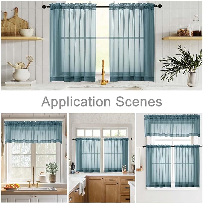 Dusty Blue Valances for Windows, Sheer Curtains 14 Inch Length 2 Pack Kitchen - Image 6