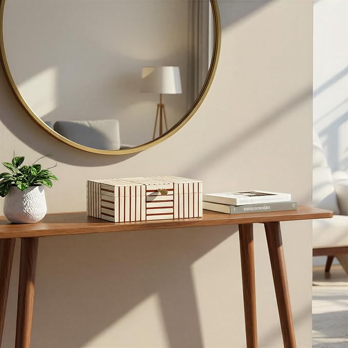 Bloomingville Terracotta & White Striped Resin Storage Box
