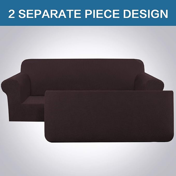 H.VERSAILTEX 2 Piece Couch Covers Stretch Sofa Cover/Slipcover Furniture Protector Couch Suit for T Cushion/Box Cushion Spandex Jacquard Fabric Small Checks(Sofa 72"-88", Brown)
