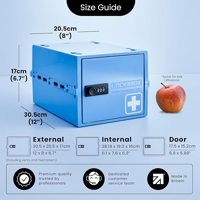Lockabox One™ | Premium Medicine Lock Box | Medium Medication Lock Box With Code For Medicines, Vitamins & Supplements | External Size 12 x 8 x 6.6 inches (Medi Blue)