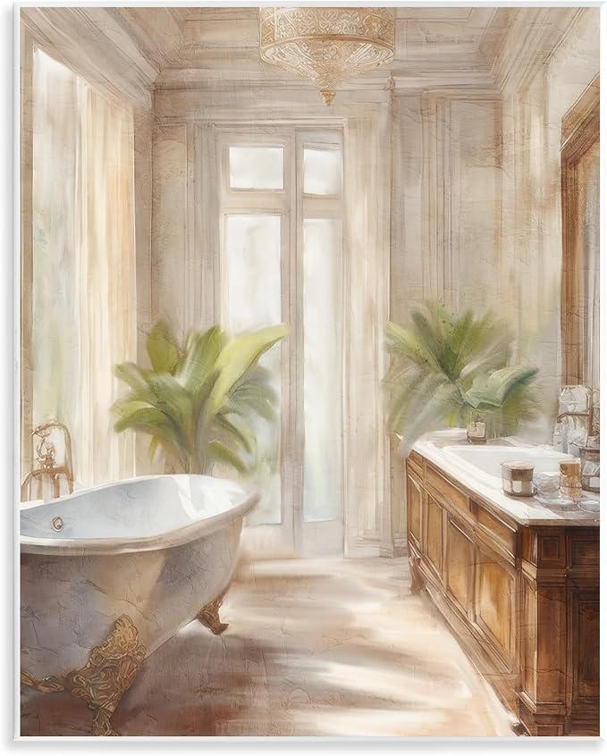 Serenity Bath Botanical, 11 x 14 Inch Mounted Print on Wall Plaque | Stupell Industries · By Kim Allen · Ready to hang · Ideal for bathroom or bedroom · Made in USA