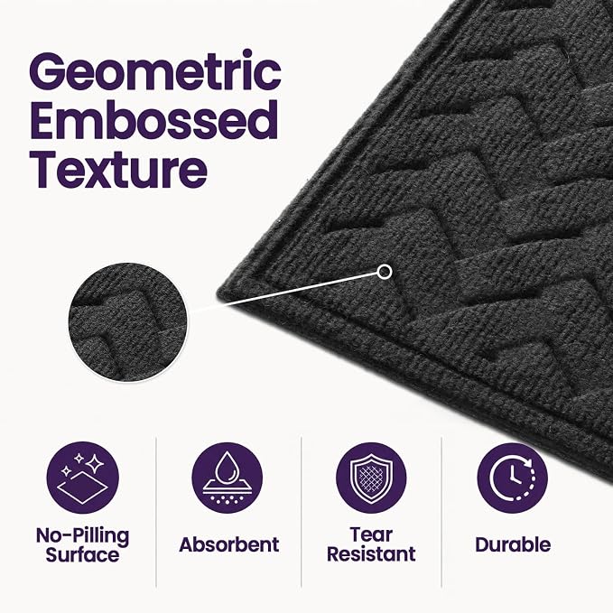 DEXI Front Door Mat Outside Entrance, 2x3 Heavy Duty Entry Doormat Dirt Trapper with Rubber Back, Non Slip Low Profile Floor Mats for Entryway Exterior Patio, Wave Charcoal