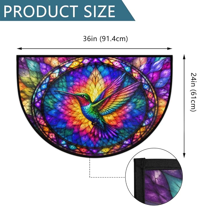 Hummingbird Half Round Door Mat Welcome Entrance Mat Bath Bathroom Rug A6 | Hummingbird Glass Painting Welcome Entrance Mat Anti-Slip Half Moon Bath Mat Semi Circle Rug Indoor Outdoor Kitchen Rug