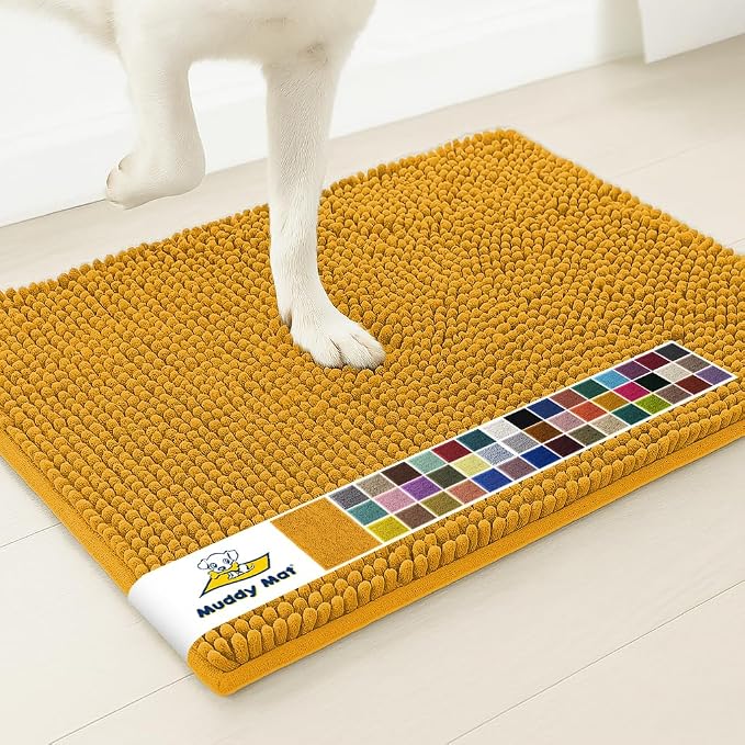 Muddy Mat® | Super Water Absorbent Door Mat Indoor, Microfiber Quick Dry Chenille Entryway Rug, Slip Resistant Front Door Mat, Indoor Mats for Entryway, Machine Washable Pet Rug, Gold 2ft x 4ft