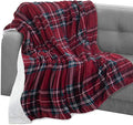 Elegant Comfort Throw Blanket, Reversible Sherpa Flannel, Ultra-Soft, Fuzzy, Cozy and Plush- All Season Lightweight Decorative Throw, 50 x 60 inches, Plaid Design Sherpa Throw, Burgundy
