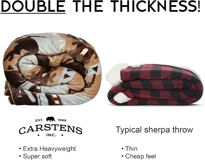 Carstens, Inc. Ultra Premium Super Soft Plush Sherpa Fleece Oversized Throw Blanket 54" x 68", Buck Lake