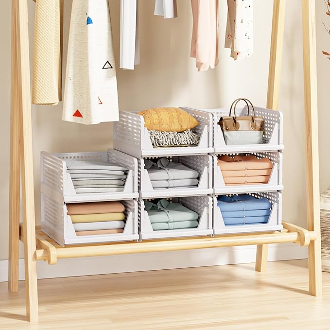 caktraie 5 Pack Stackable Closet Storage Basket - Stackable Storage Bins | Multifunctional & Foldable Closet Organizer Waterproof, Wardrobe Cupboard Space-Saving Storage Drawer Organizer