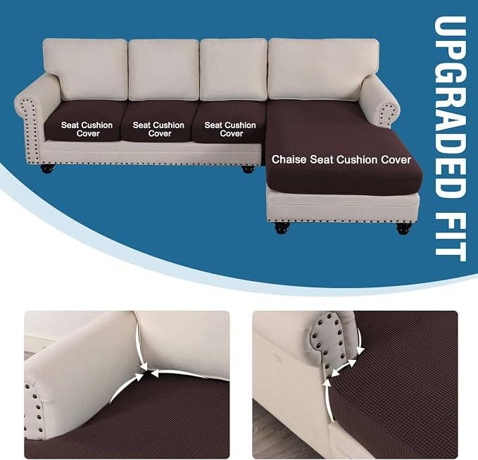 H.VERSAILTEX Sectional Couch Covers 4 Pieces Sofa Seat Cushion Covers L Shape Separate Cushion Couch Chaise Cover for Both Left/Right Sectional Couch (Seat Only: 1 Chaise + 3 Sofa, Chocolate)