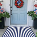 CAINANEL Blue and White Striped Rug 4th of July Door Mat Summer Front Porch Rug Independence Day Welcome Doormats for Farmhouse Entrance Porch Outdoors Decor(Blue and White, 24'' x 35'')