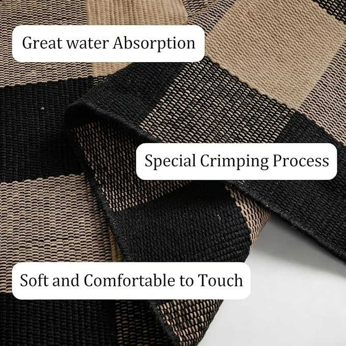 Buffalo Plaid Outdoor Rug 3x5 Ft Coffee and Black Checkered Area Rug Washable Doormats Indoor Outdoor Rugs for Layered Front Door Mats, Porch, Entryway, Kitchen, Farmhouse