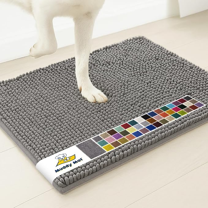 Muddy Mat® | Super Water Absorbent Door Mat Indoor, Microfiber Quick Dry Chenille Entryway Rug, Slip Resistant Front Door Mat, Indoor Mats for Entryway, Machine Washable Pet Rug, Grey 2ft x 4ft
