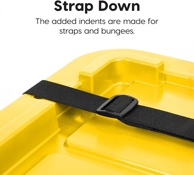 IRIS USA 2-Pack 27 Gal Heavy Duty Storage Tote Bins with Lids, Black/Yellow | Large-capacity design handles moving, camping gear and bulky equipment, Stackable shape maximizes garage storage