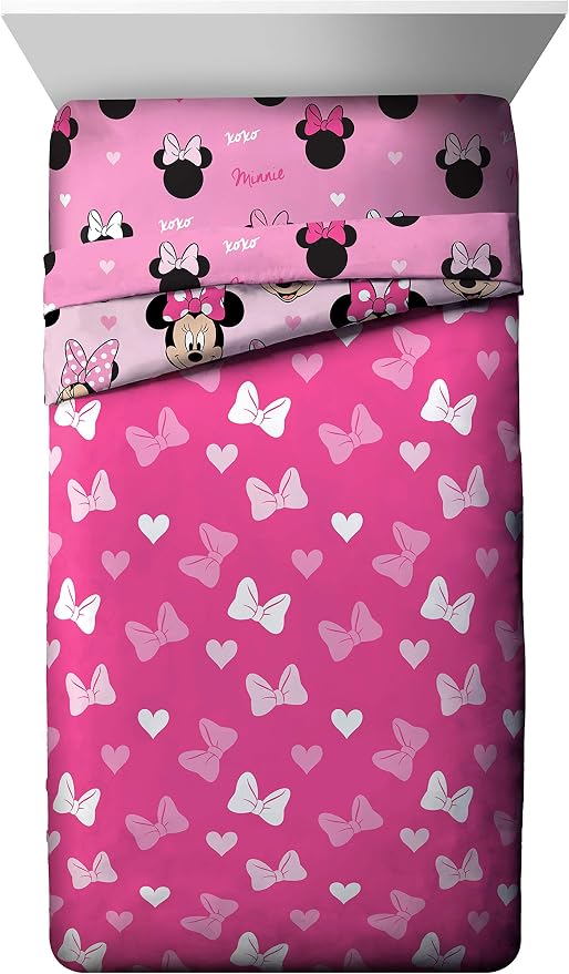 Jay Franco Disney Minnie Mouse 5 Piece Full Comforter Set for Kids | Bed in a Bag, Reversible, Super Soft Microfiber, Machine Washable, All Season Kids Bedding, Pink (Official Disney Product)