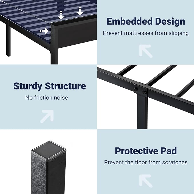 Allewie Twin Size Bed Frame, Heavy Duty 12 Metal Slats Support, Black Oak | Wooden Headboard and Footboard, Modern Platform Bed, No Box Spring Needed, Under-Bed Storage, Noise Free, Easy Assembly