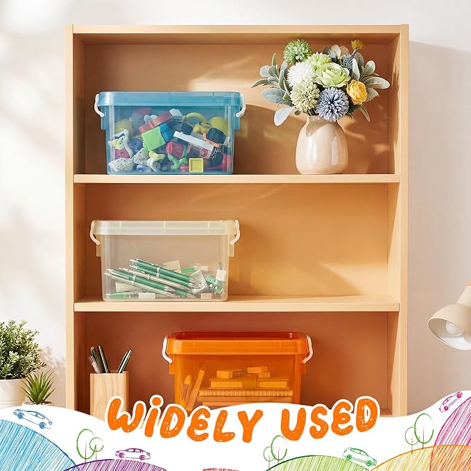 Wenqik 12 Pack Colorful Plastic Storage Bins with Lids 4 Quart Small Storage Latch Box Stackable and Nestable Clear Organizer Bins with Latching Handle and Buckle for Organizing (Pastel)