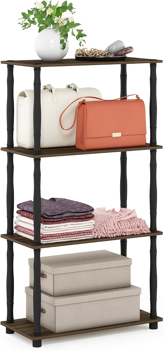 Furinno Turn-N-Tube 4-Tier Multipurpose Shelf Display Rack, Classic Tubes, Columbia Walnut/Black | Book Shelf, Corner Shelf, Open Shelves, Classic Tubes, for Organization, Living Room, Home Office