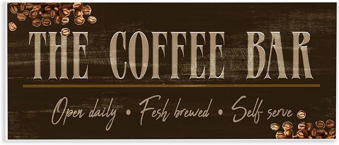 Stupell Industries 'Rustic Coffee Bar Sign'| Wall Plaque Art | Stupell Industries | 17 x 7 Inches, Easy to Hang and Sturdy, Made in USA, by Kim Allen