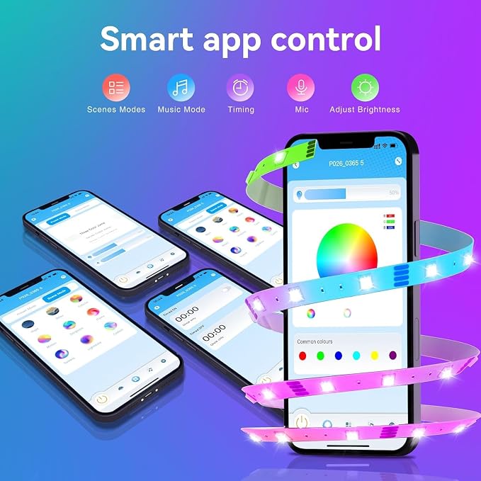 TJOY LED Lights for Bedroom 25ft, RGB Color Changing, Remote&APP Control | Music Sync Rope Lights via Bluetooth for Room Decor, Strong Adhesive, DIY