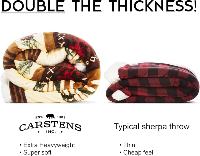 Carstens, Inc. Ultra Premium Super Soft Plush Sherpa Fleece Oversized Throw Blanket 54" x 68", Hinterland