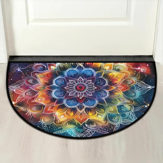 Mandala Galaxy Half Round Door Mat Semi Moon Rug Fireplace Carpet Area Rugs | Mandala Galaxy Non Slip Absorbent Half Circle Mat Carpet for Indoor Outdoor Patio Kitchen Bathroom Entryway Home Decor