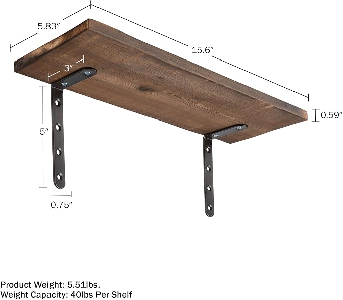 Lavish Home Floating Shelves - Set of 6 Shelves for Living Room, Kitchen, Bedroom, or Bathroom Decor - Wood Floating Shelves for Wall - Farmhouse Wall Décor (Rustic Brown)