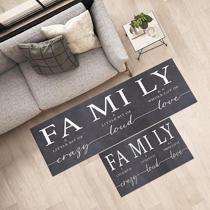 GUBIYU Kitchen Rug Set of 2, A Little Bit of Crazy A Whole Lot of Love Rugs for Living Room Dining Room Bedroom Aesthetic Anti Fatigue Kitchen Mats Non Skid Waterproof Rugs Farmhouse Home Decor