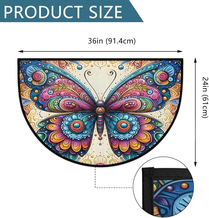 Butterfly Half Round Rug Half Moon Door Mat Half Circle Rugs | Color Animal Washable Non-Slip Semi Circle Rug Welcome Half Round Door Mat Indoor Entrance Bedroom Living Room Decor B501